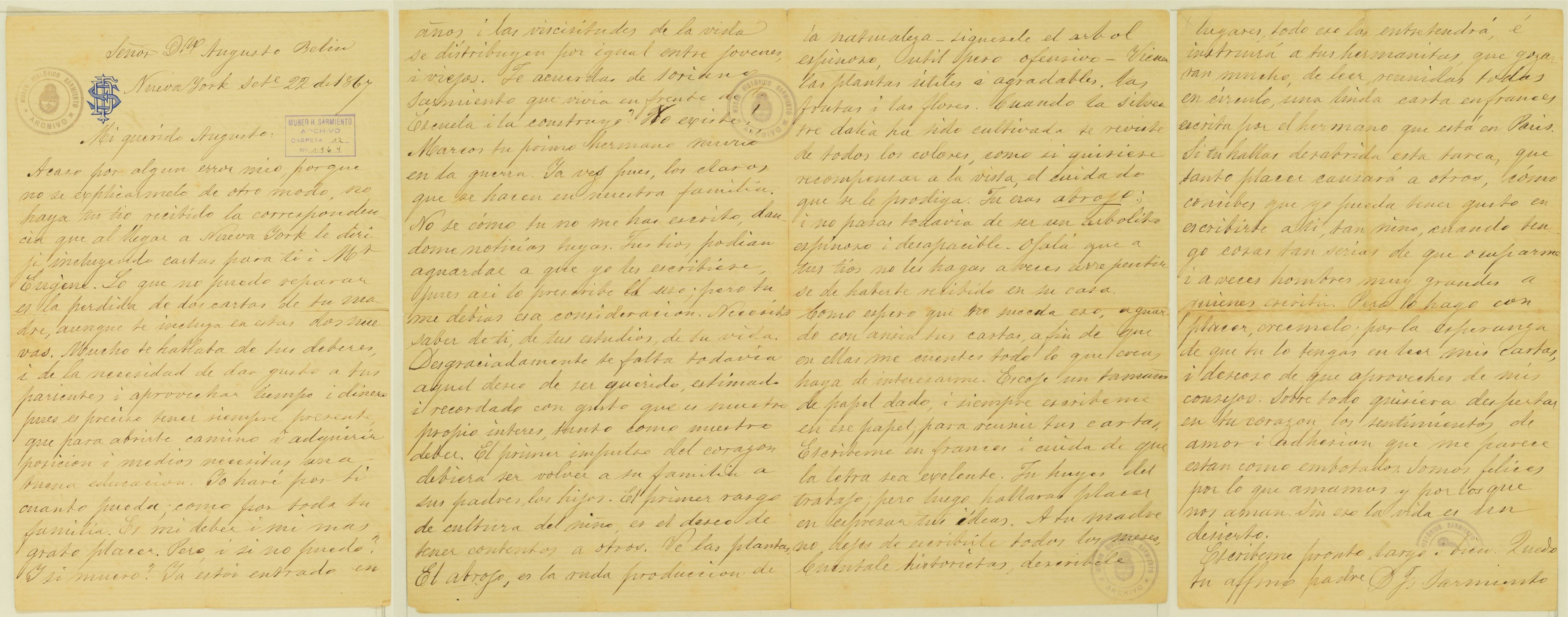 Carta a Augusto Belín (22/09/1867)