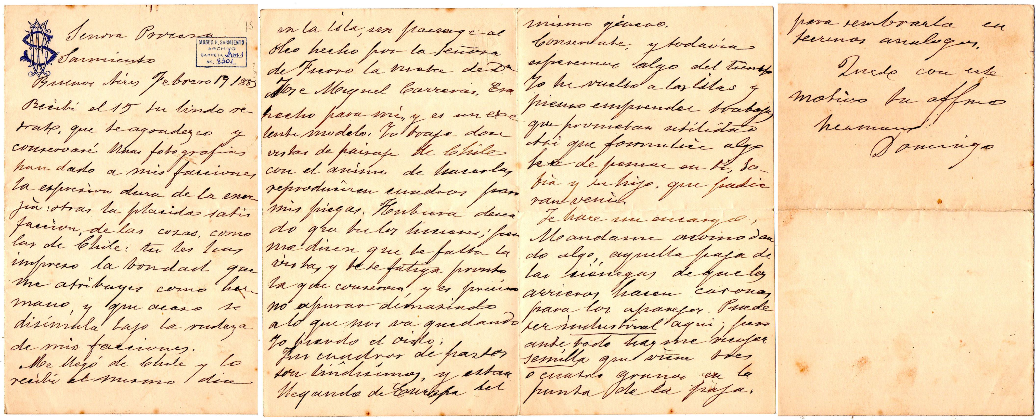 Carta a Procesa Sarmiento (19/02/1883)